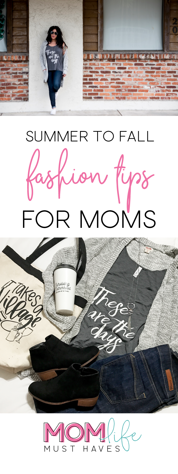 Outfit ideas: graphic tees that go from summer to fall. Fall and summer fashion for moms @ momlifemusthaves.com